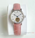 Copy Breguet Classique Tourbillon Watch Pink Leather Strap Women 32mm